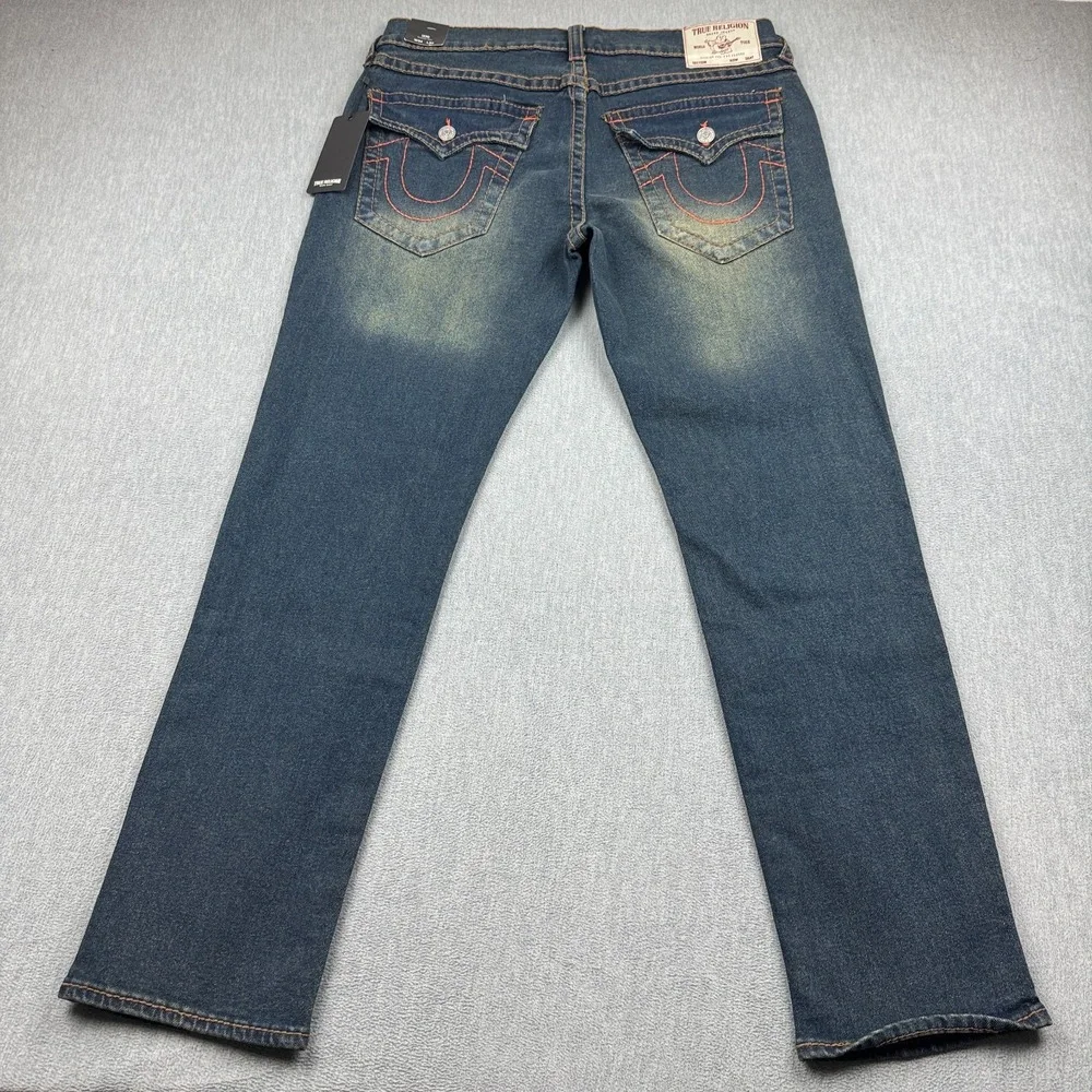 True Religion Jeans Mens 34X33 Blue Geno Big T Flap Pocket Slim Stretch Pant NWT
